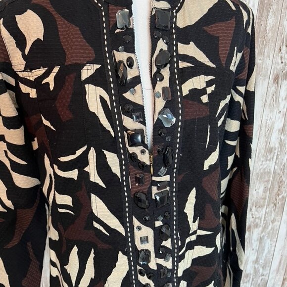 Investments Embellished Brown/Black Zip Up Blazer size LP - Picture 3 of 4